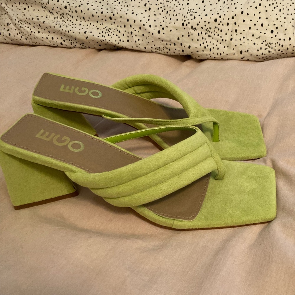 Neon block heel mules
